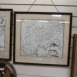 2 Antique Robert Morden maps - Essex and Middlesex, framed, height 50cm overall