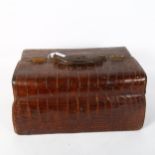 HARRODS - an Antique crocodile skin Gladstone bag, W40cm, H20cm, D26cm