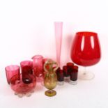 1970s ruby liqueurs, cranberry glass jug, beakers etc