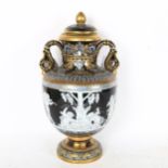 An ornate painted and gilded porcelain vase and cover, height 38cm All in very good condition, no