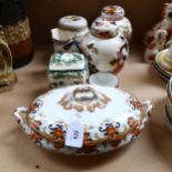 Masons jars and covers, jug, a vegetable tureen etc