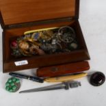 Vintage costume brooches and jewellery, including silver and marcasite, a Conway Stewart pen, cut