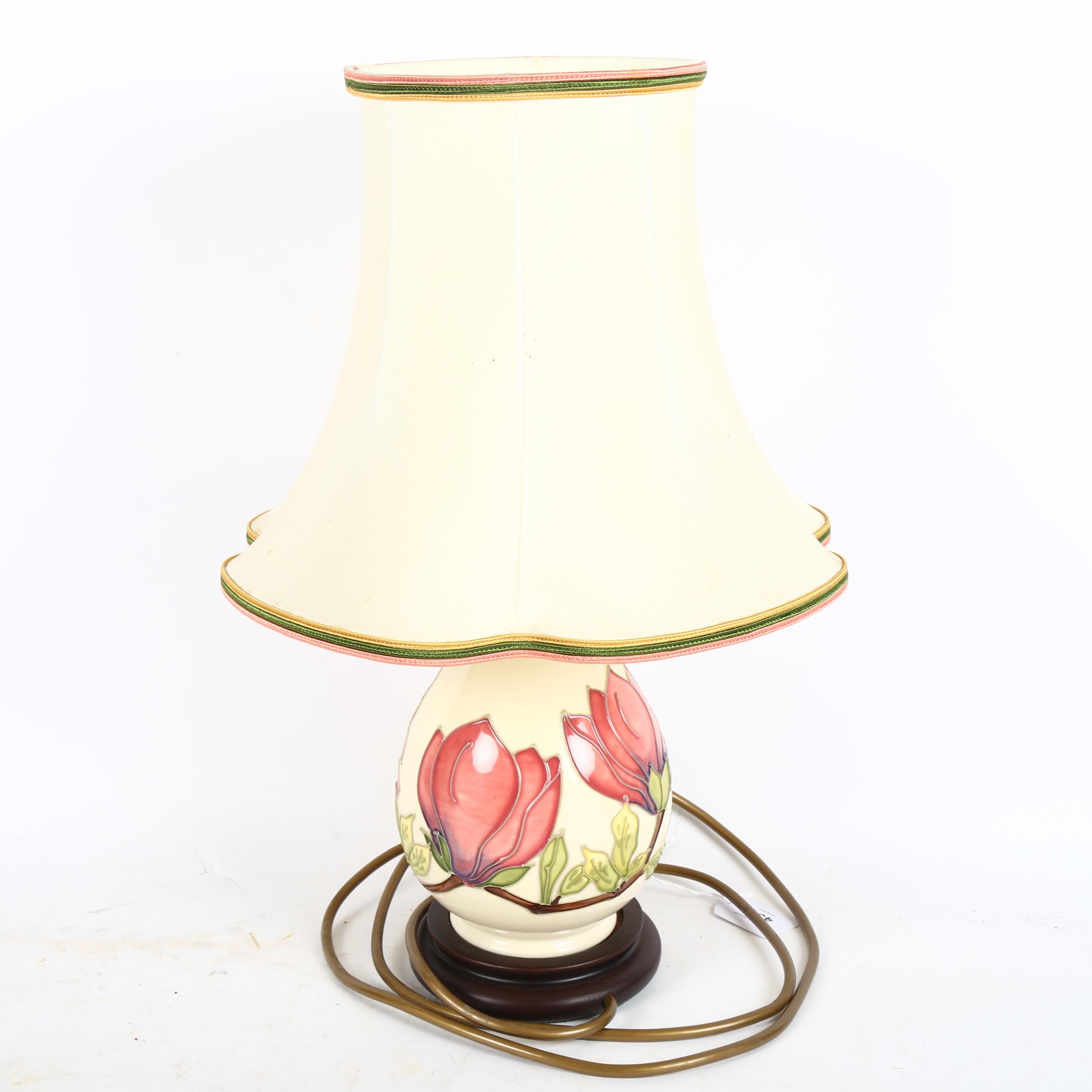 A Moorcroft ceramic table lamp with shade, height including shade 45cm