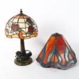 A Tiffany style stained glass leadlight flame light shade, and a similar floral table lamp, height