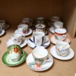 12 Victorian and later moustache cups and saucers, including Bishop & Stonier