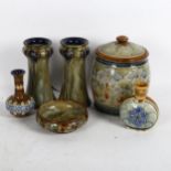 A group of Royal Doulton items, including a pair of Art Nouveau vases, 13cm, Doulton Lambeth