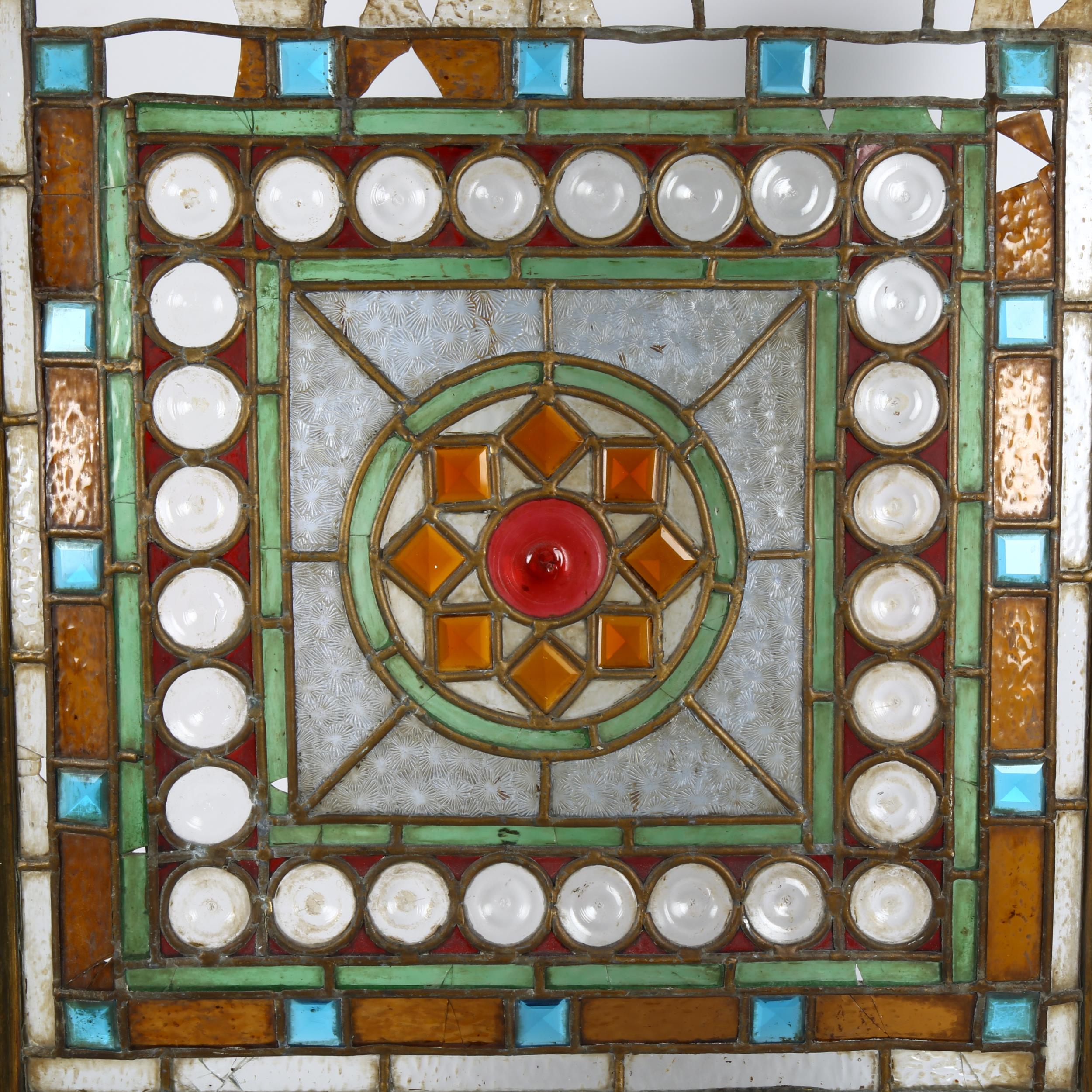 A brass-framed stained-glass fire screen, height 78cm, width 55cm (A/F) - Image 2 of 2