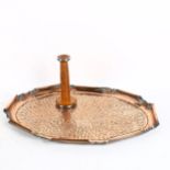 An Antique copper decorative beaten serving tray, 50cm x 35cm