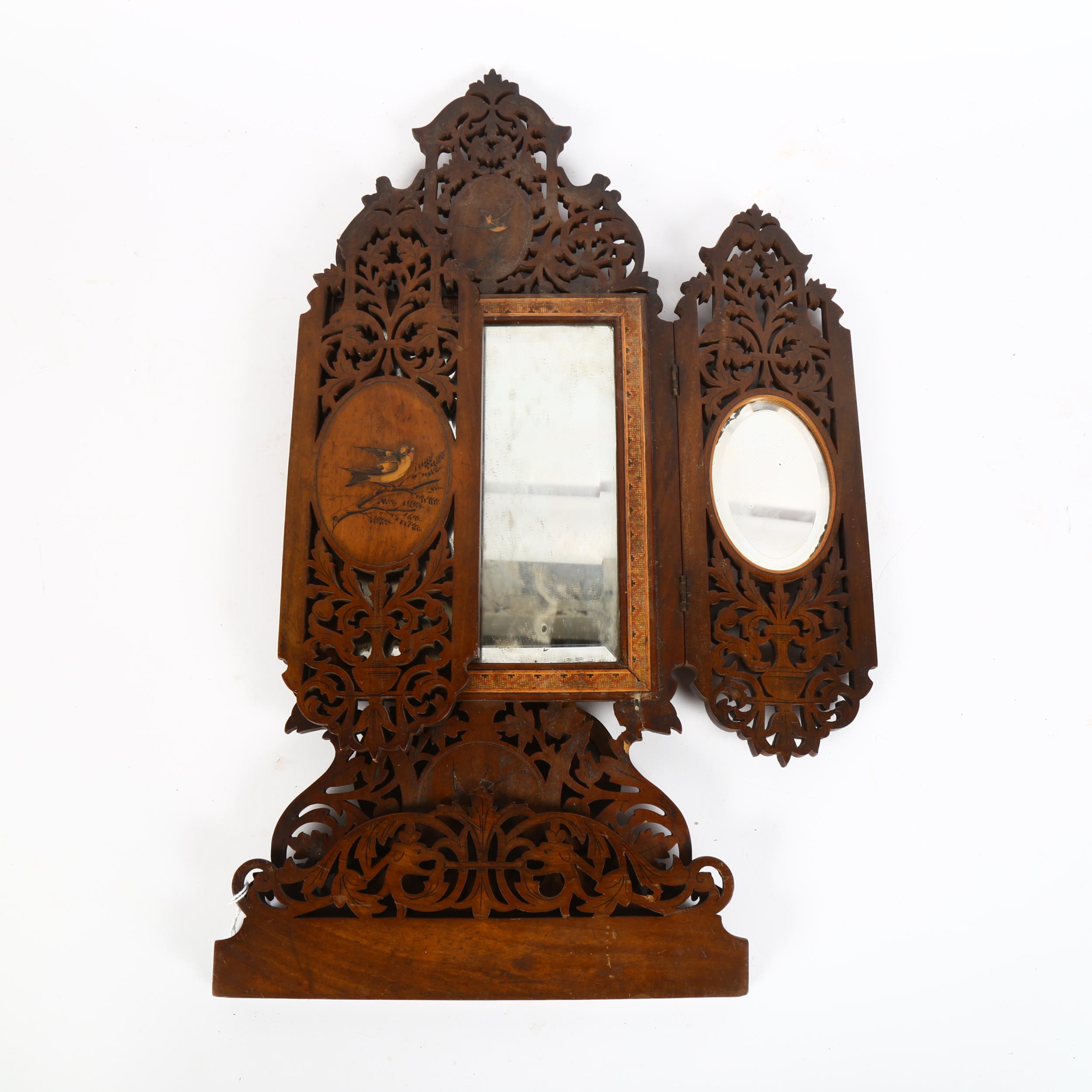 An Italian micro-mosaic inlaid bird dressing table mirror, height 42cm