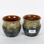 A pair of Royal Doulton stoneware pots, embossed floral decoration, 10cm