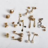 8 pairs of 9ct gold earrings, some pearl set, and a single earrings, 18.3g gross