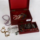 7 various stone set rings, silver costume jewellery etc, in a fitted leather jewellery box