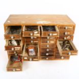 A Vintage 32-drawer collector's/tool chest, with various contents including hardware, 2 drawers