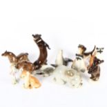 A group of USSR porcelain animals, including an otter, 20cm, elephant and seal