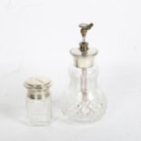 A glass and sterling silver-mounted atomiser, and a silver-topped dressing table bottle (2)