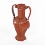 A glazed pottery 2-handled vase, with applied floral and figural decoration, impressed WS & S 55