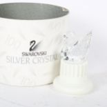 A boxed Millennium Swarovski silver crystal swan, height 5cm, with plinth