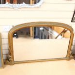 Antique over mantel mirror in moulded and gilded frame, height 66cm