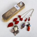 A group of modern silver and stone set jewellery, pendant necklace, earrings etc, and a silver-