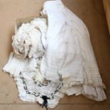 A quantity of Antique and other crocheted table covers, Victorian nightdress, doilies etc