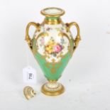 Royal Crown Derby 2-handled vase (with cover A/F), 19cm