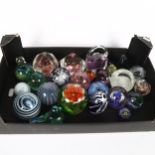 A tray of glass paperweights, including Mdina, Isle of Wight, Gozo, Caithness and Guernsey