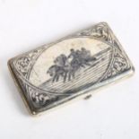 A 19th century Imperial Russian silver and niello rectangular cigarette case, with engraved Troika