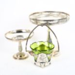 WMF - 2 electroplate tazza, and an Art Nouveau green glass lined sugar bowl, height 20cm (3)