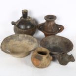 A group of African pottery, to include 2 vessels, 2 bowls, a small pot etc (6)