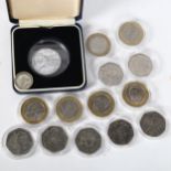 6 commemorative encapsulated £2 coins, including the First World War and William Shakespeare, 7