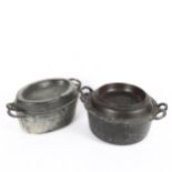 2 Doufeu cast-iron casserole dishes and covers, 32cm across