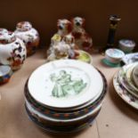 2 pairs of mantel Spaniels, sheep spill vase, and decorative collector's plates