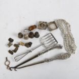 Various silver-handled button hooks, cufflinks, thimbles etc