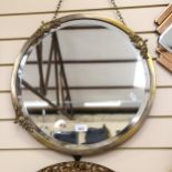 A Vintage bevel-edge circular wall mirror, in silver plated frame with applied motifs, 38cm