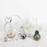 Various glass, including 2 Jack in the Pulpit vases, and various animal sculptures etc