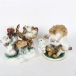 2 USSR porcelain groups - lion and rabbit, height 13.5cm, and a desk stand with inkwell modelled