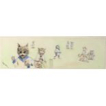 Manner of Louis Wain, ink and watercolour, anthropomorphic study of cats playing cricket, signed,