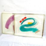 Patrick Woodard, pair of acrylics on paper, abstracts, signed and dated '87, 57cm x 72cm, framed