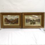 H Adams, pair of oils on canvas, Scottish Highland landscapes, signed, framed, overall 54cm x