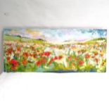 Clive Fredriksson, oil on canvas, poppy fields, 51cm x 122cm overall