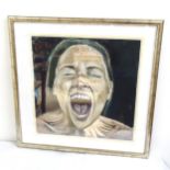 Clive Fredriksson, oil on board, "screaming lady', framed, 81cm x 83cm overall