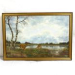 Theo Bijkerk, oil on canvas, deer by a lake circa 1970s, 60cm x 90cm, framed Good condition