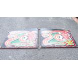 A pair of Vintage painted fairground panels, each L125cm, H118cm