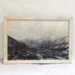 Oil on canvas, panoramic mountain landscape, framed, 66cm x 96cm overall