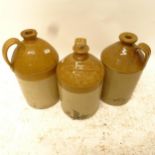 3 stoneware flagons, 1 marked Bushby Pepper & Company of Rye, H35cm