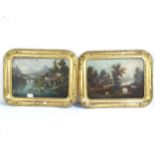 Dulac?, pair of 19th century oils on canvas, panoramic river views, gilt-framed, 46cm x 60cm