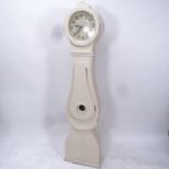 A modern cream painted longcase clock with quartz movement, W48cm, H195cm