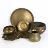 3 Middle Eastern style brass jardinieres, largest height 14cm, diameter 22cm, and 4 Middle Eastern