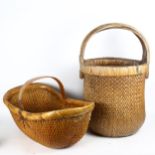 2 Oriental woven wicker baskets, tallest 61cm