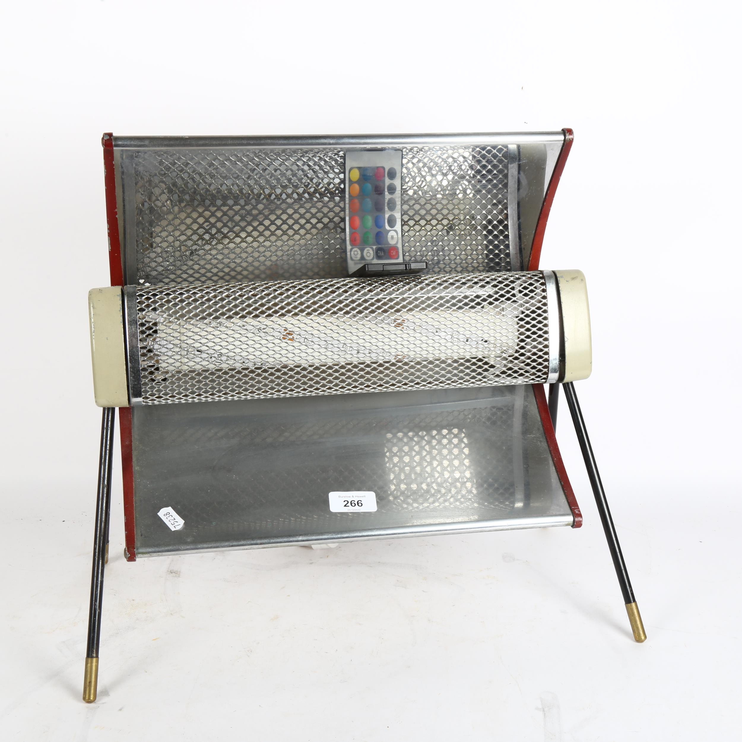 A Vintage mid-century heater converted into a floor standing lamp, with remote control, height 42cm,